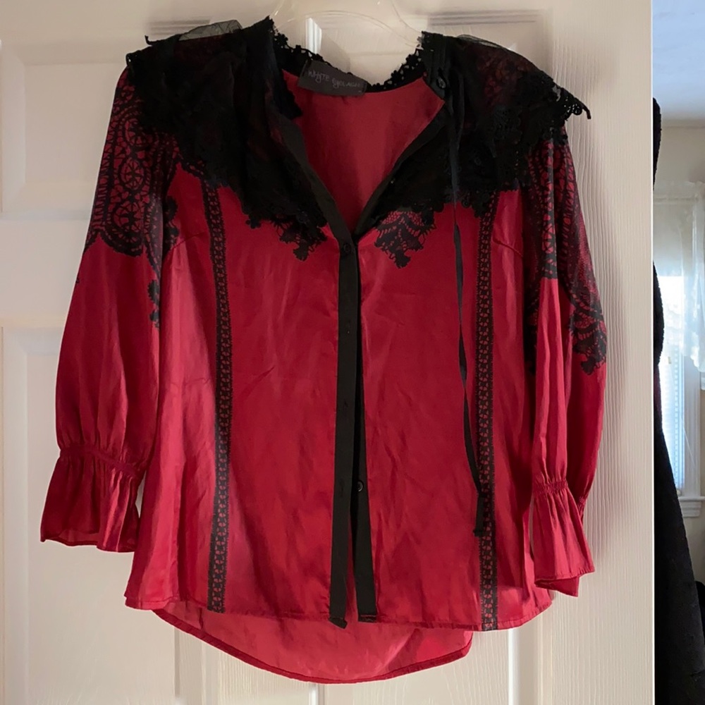 Victorian-era Gorgeous Mystical and Witchy Collared Lace Button Down Tie Blouse